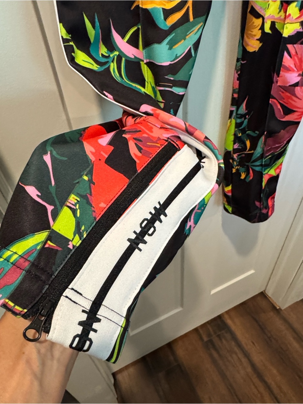 Nike Black Tropical Floral Track Pants with Neon Accents - Picture 4 of 10